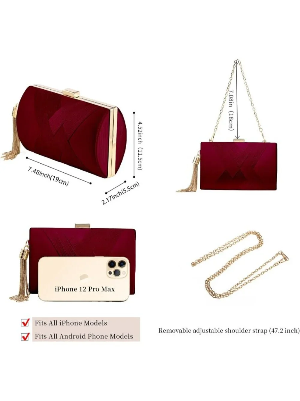 👜 Women's Wine Red Tassel Evening Clutch bag Crossbody Night out Clutch Purses